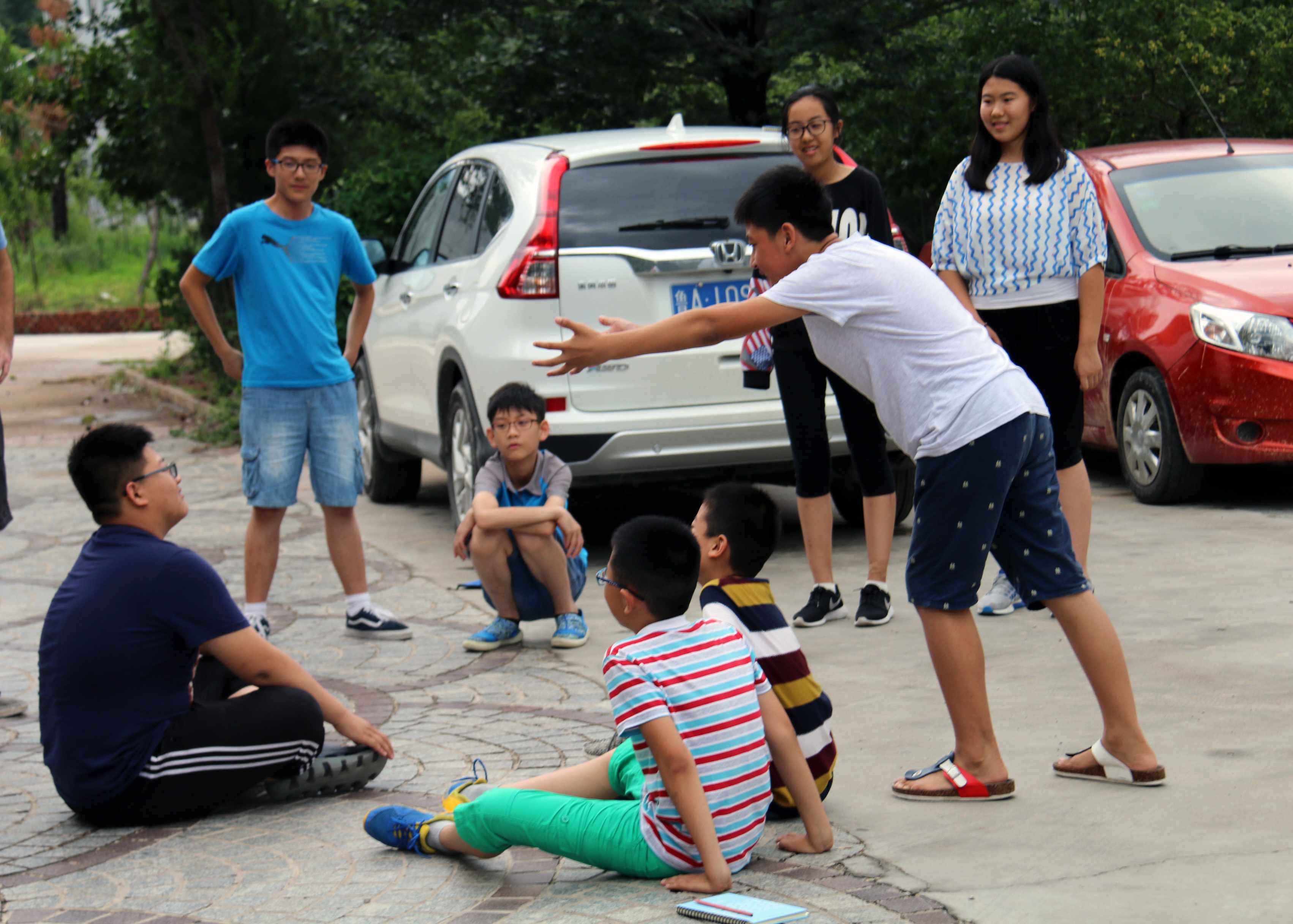 Children play a game at camp