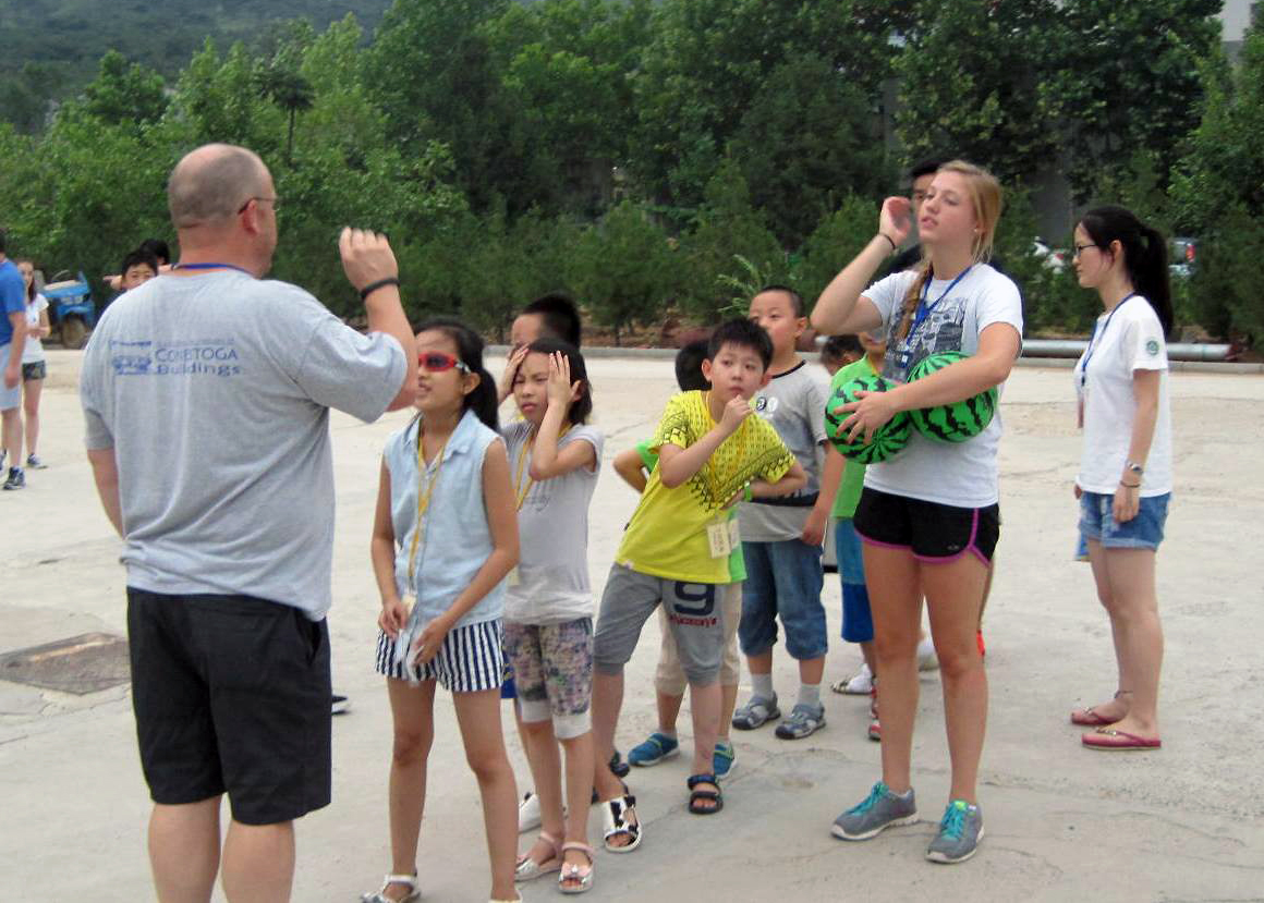 Children playing games at camp.